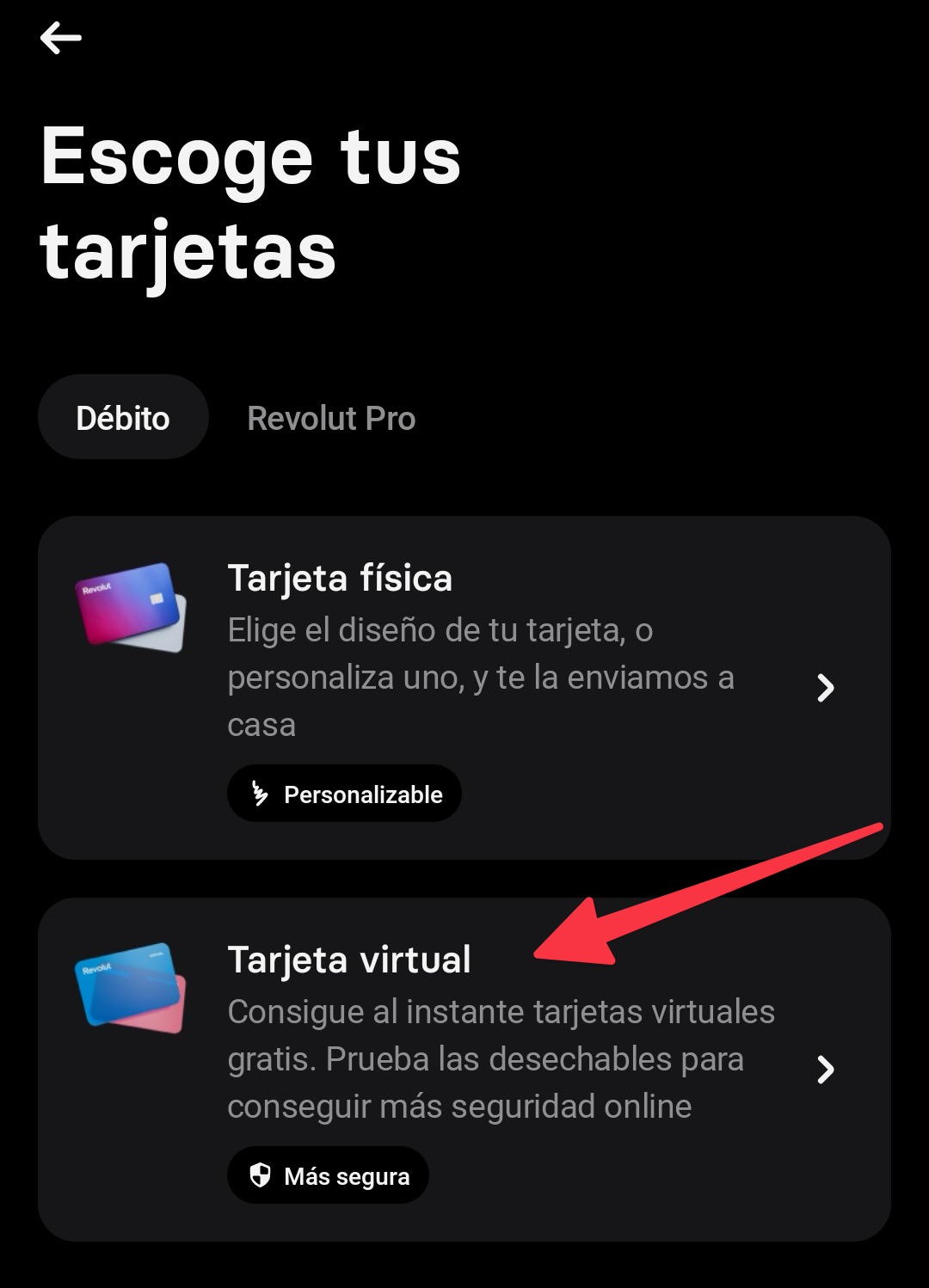 Conseguir tarjeta virtual Revolut