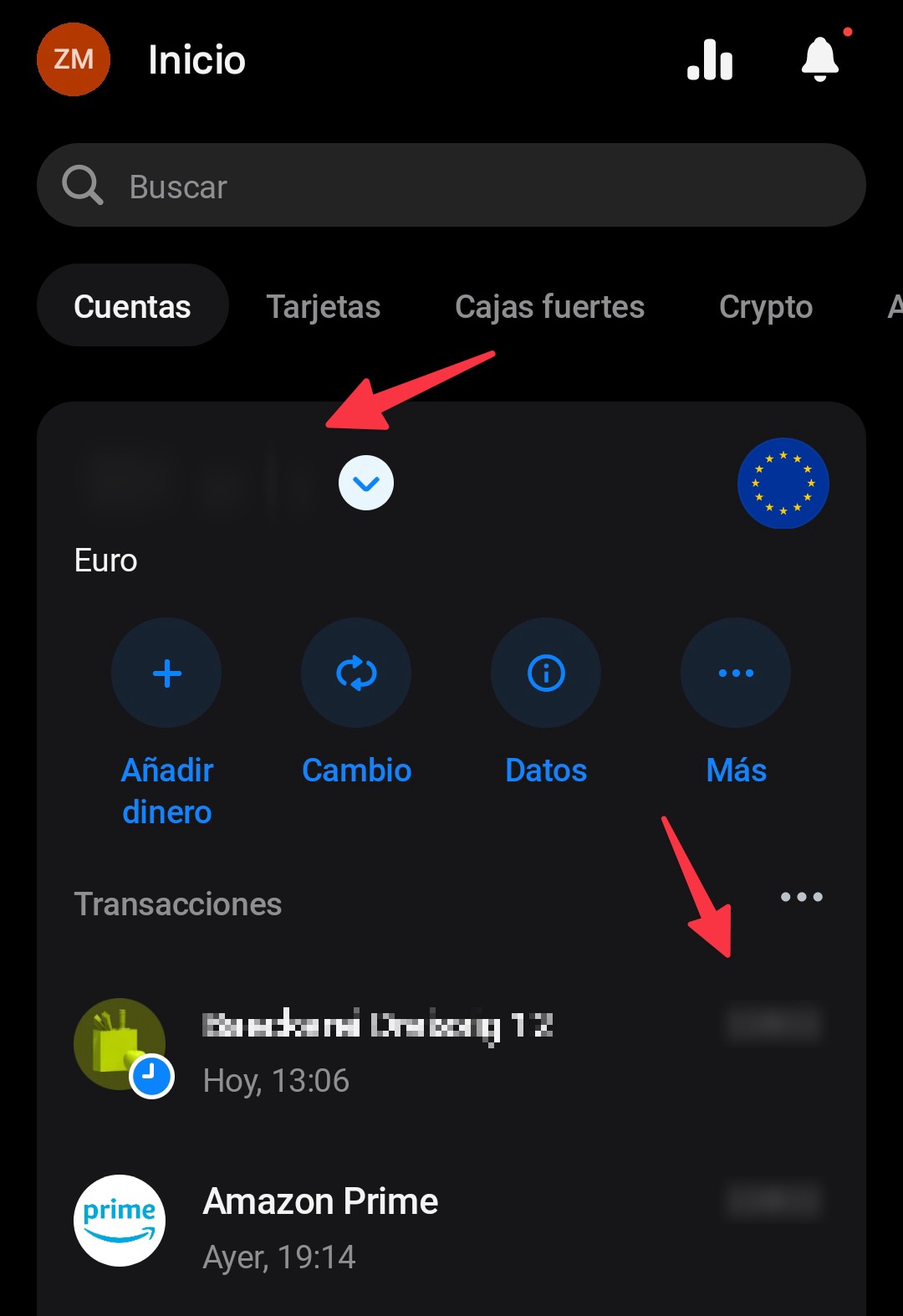 ocultar saldo de revolut